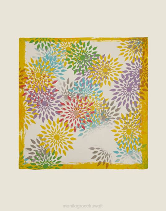 Manila Grace ملحق نحيف أصفر وشاح مربع من الشيفون مع طباعة البتلات Z2TJ631 Manila Grace ملحق نحيف أصفر وشاح مربع من الشيفون مع طباعة البتلات Z2TJ631